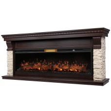 Портал Firelight Michigan 60, камень молочный, шпон темный дуб Портал Firelight Michigan 60, камень молочный, шпон темный дуб