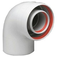 Колено коаксиальное Ferroli 90° ØA1:B40 80/125 мм, дымовая часть – ПВХ, воздушная часть – ПВХ