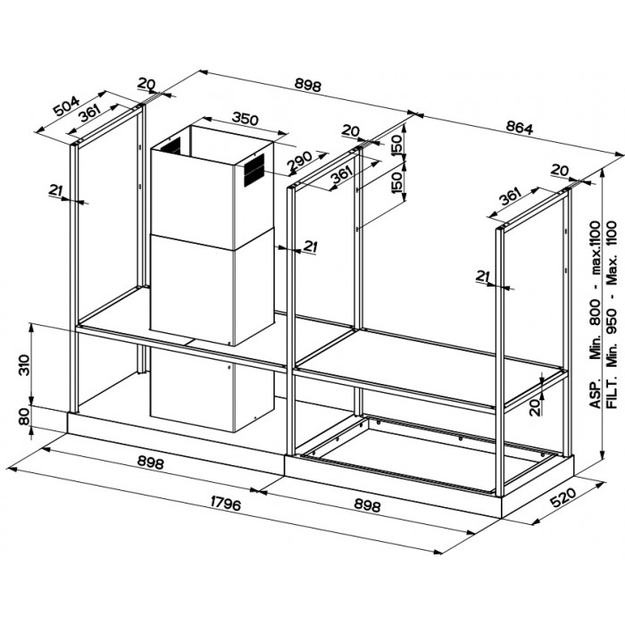 Вытяжка Faber T-SHELF EV8 TITANIUM MATT A180