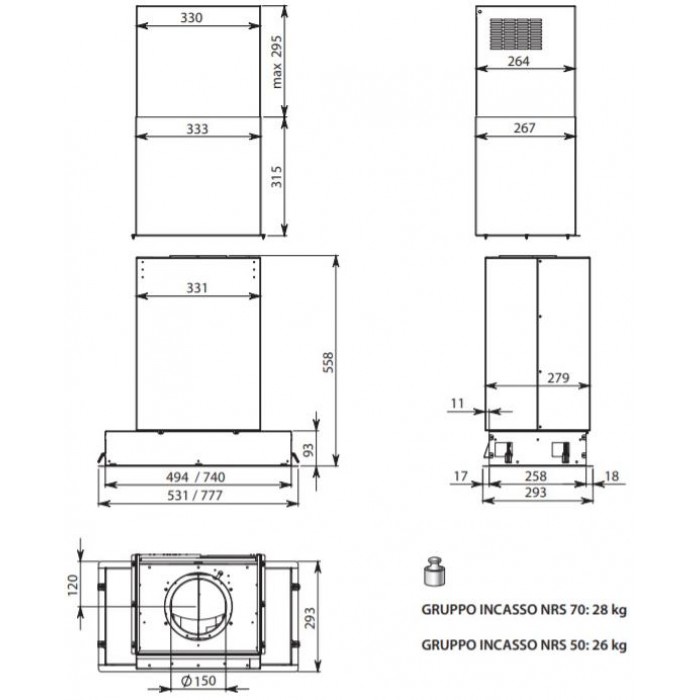 Вытяжка Falmec Gruppo Incasso 70 ix (800) (c системой NRS) ECP