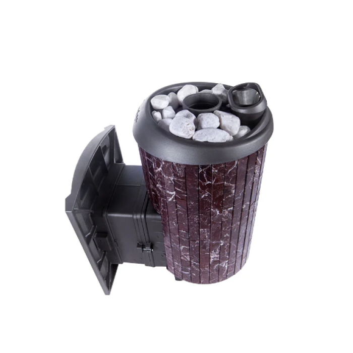 Печь банная Прометалл Атмосфера L  в ламелях Россо Леванто наборный рисунок