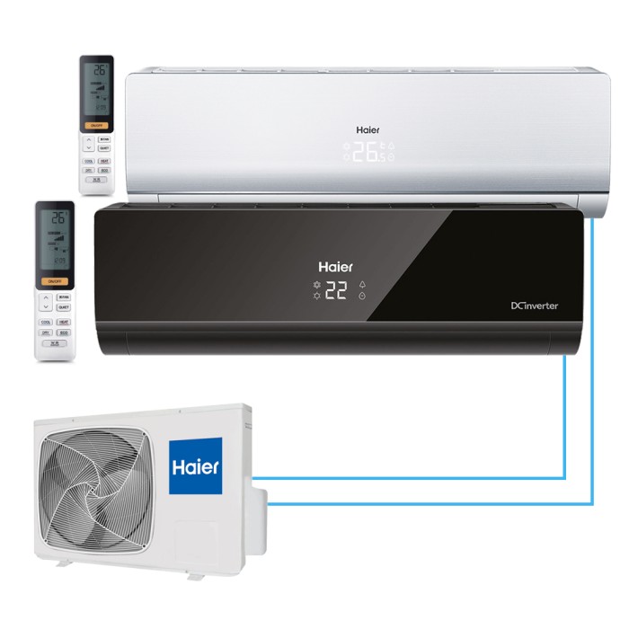 Мульти сплит-система Haier на 2 комнаты (20+20 кв.м.) белый/черный LIGHTERA