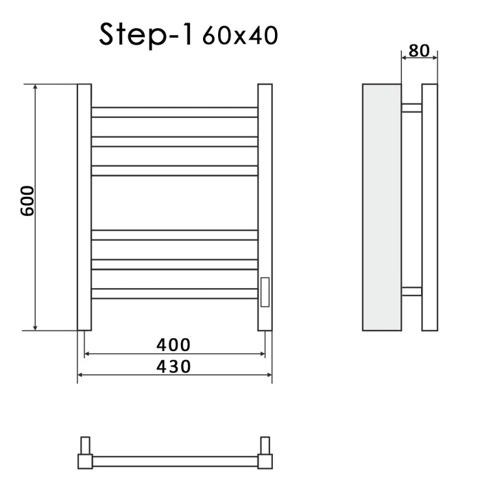 Полотенцесушитель Электрич.кабельный Ника STEP-1 60/40 RAL9005 черный матовый правый тэн