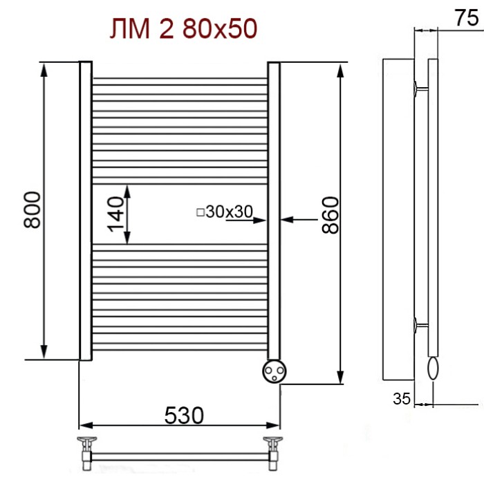 Полотенцесушитель Ника MODERN ЛМ-2 80/50