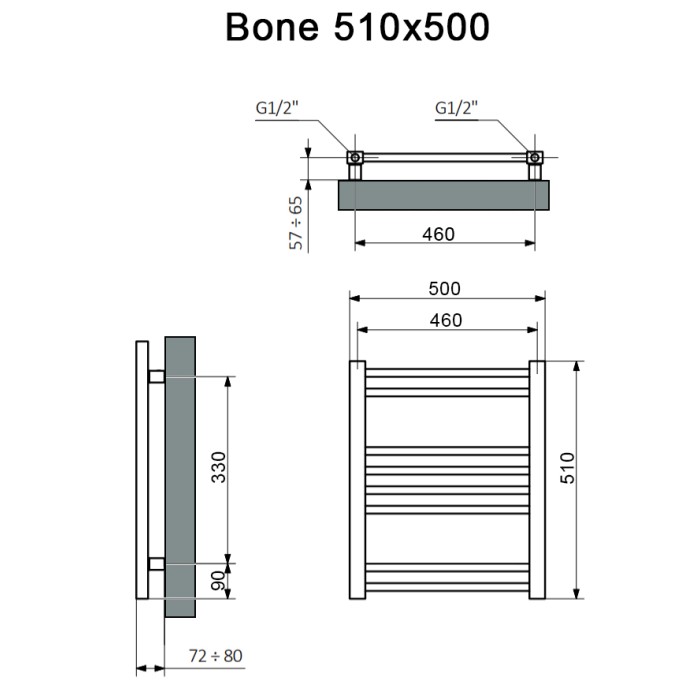Полотенцесушитель Terma BONE 510/500 RAL 9005 черный матовый
