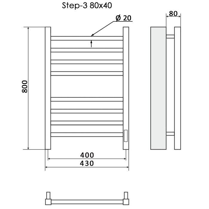 Полотенцесушитель Электрич.кабельный Ника STEP-3 80/40 правый тэн