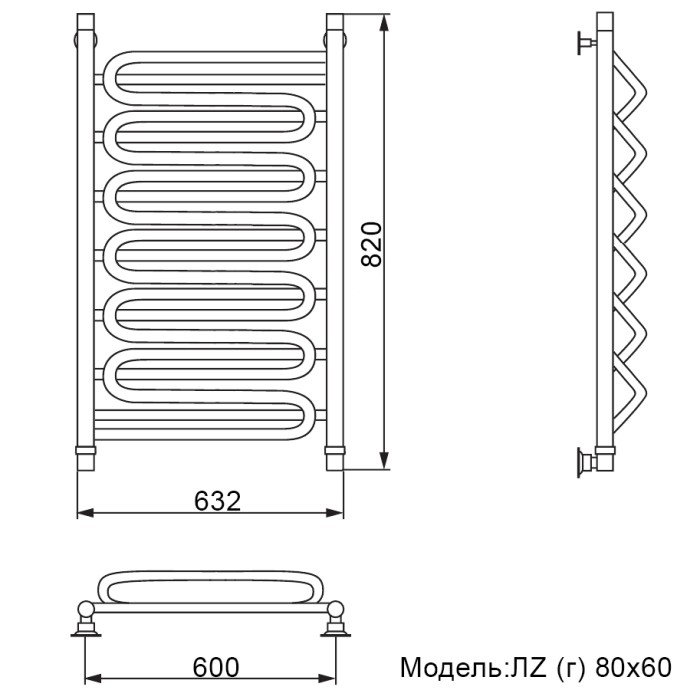 Полотенцесушитель Ника CURVE ЛZ (Г) 80/60
