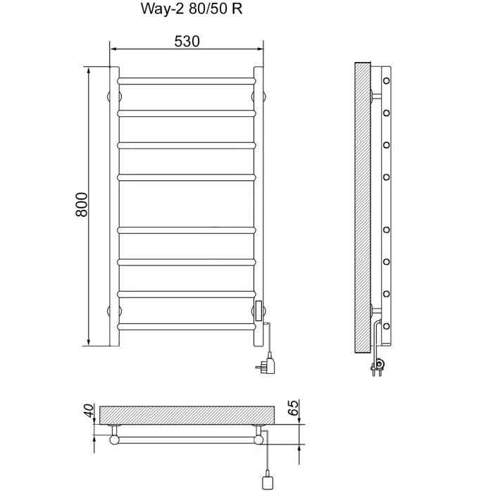 Полотенцесушитель Электрич.кабельный Ника WAY-2 80/50 правый тэн