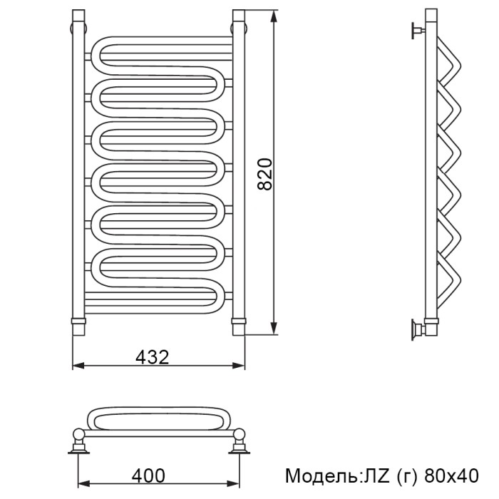 Полотенцесушитель Ника CURVE ЛZ (Г) 80/40
