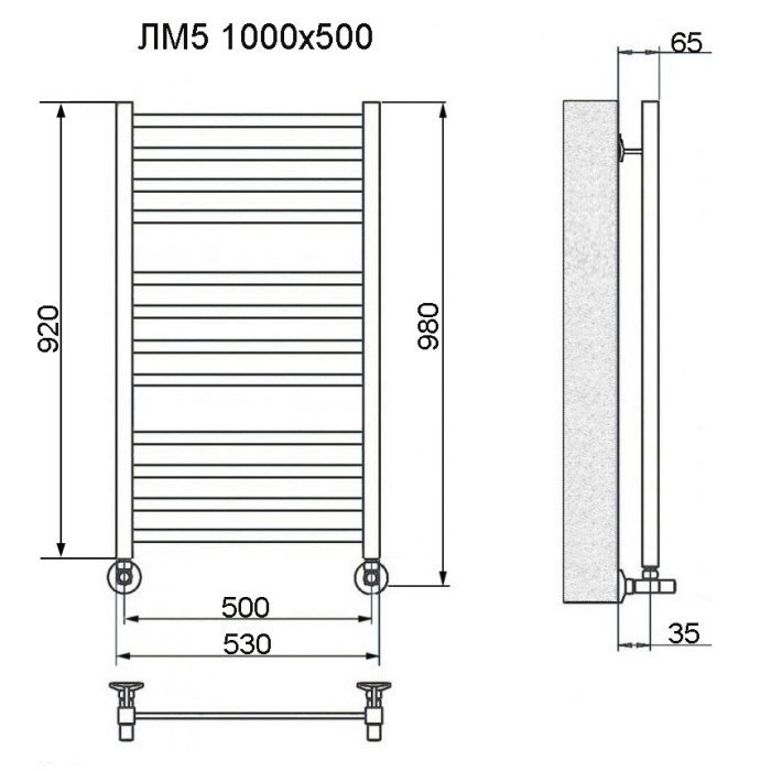 Полотенцесушитель Ника MODERN ЛМ-5 100/50 RAL9016 белый матовый с вентилями (комплект люкс)