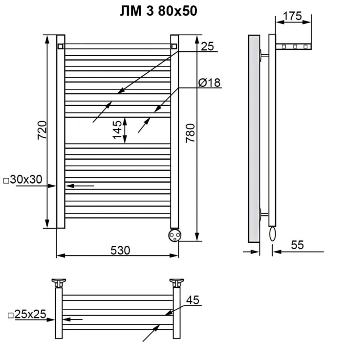Полотенцесушитель Ника MODERN ЛМ-3 80/50