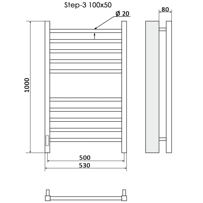 Полотенцесушитель Электрич.кабельный Ника STEP-3 100/50 левый тэн