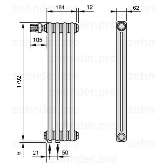 Радиатор отопления Zehnder Charleston 2180/4 TL