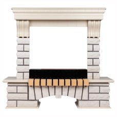 Портал каминный из МДФ RealFlame Country белый дуб, белый камень Портал каминный из МДФ RealFlame Country белый дуб, белый камень