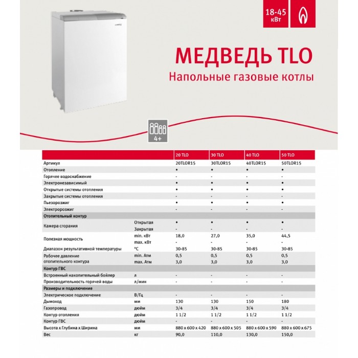 Напольный газовый котел отопления Protherm Медведь 30 TLO