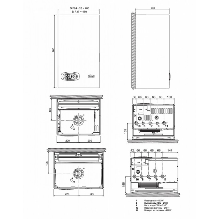 Настенный газовый двухконтурный котел отопления Ferroli DIVATECH D F 37