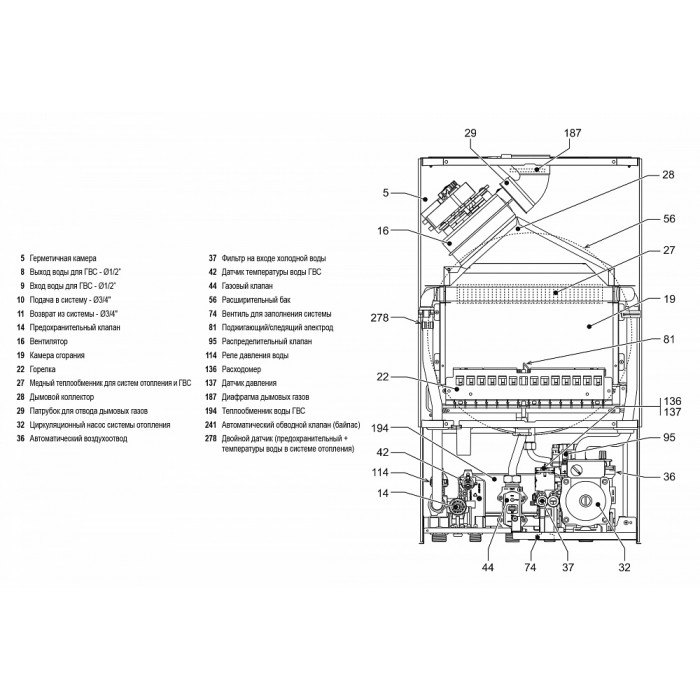Настенный газовый двухконтурный котел отопления Lamborghini FL D 32F - 32 кВт